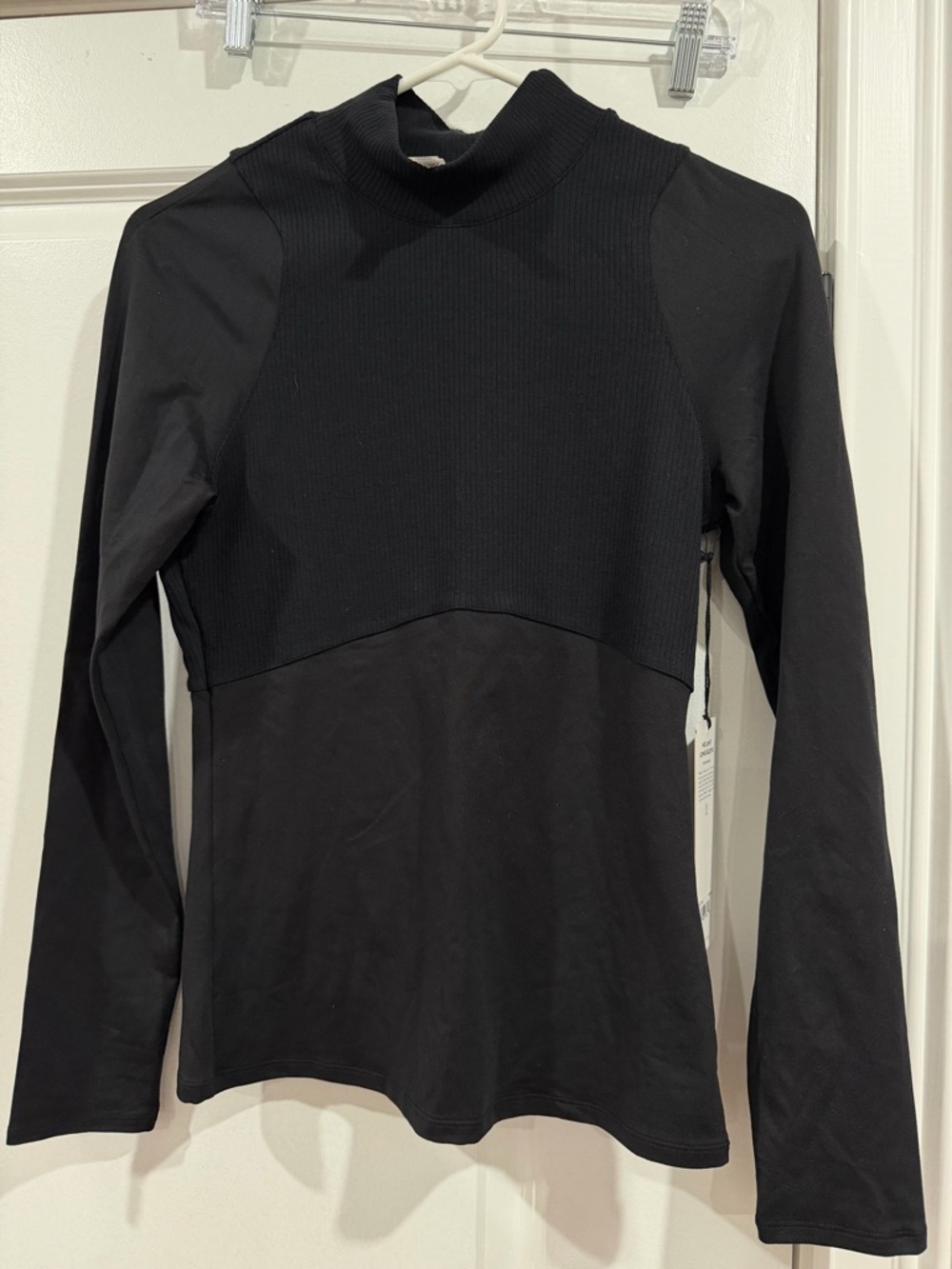 ALO Yoga Black Ribbed Mock Neck Top